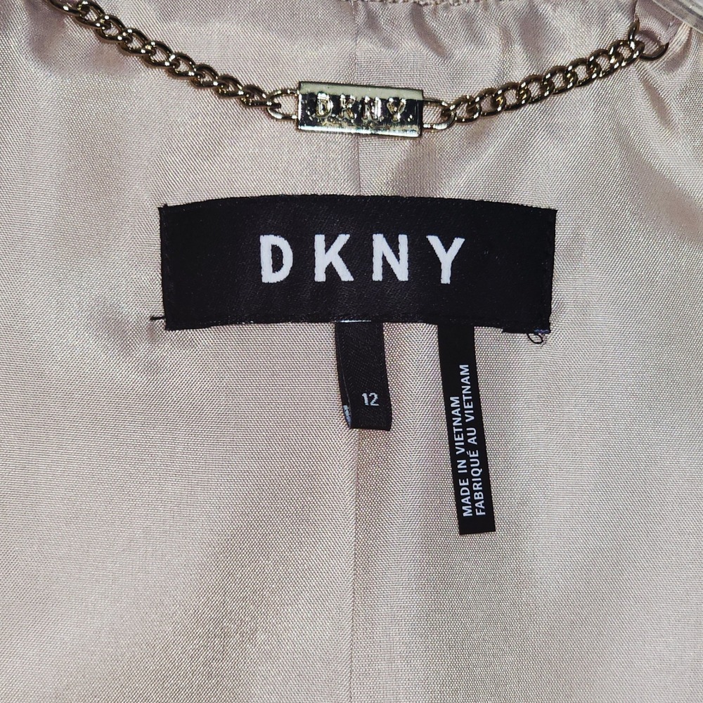 DKNY Blazer Jacket 12 Tan Beige Professional Office Career Linen Look Button - Picture 5 of 8